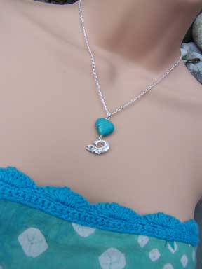 silver turquoise fish necklace