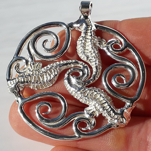 Silver seahorse Celtic designer necklace